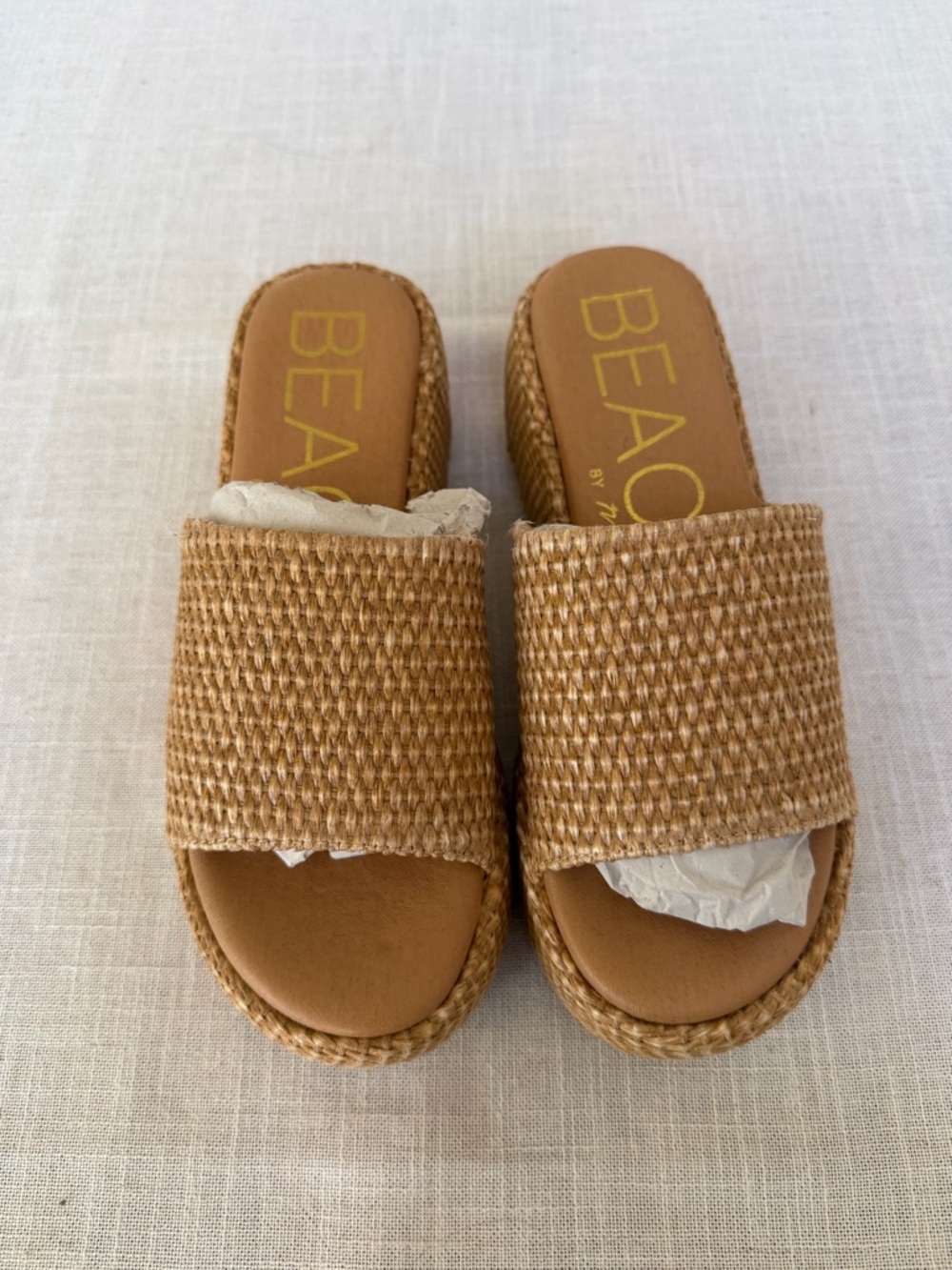 Matisse Tan Woven Platform Slide Sandals